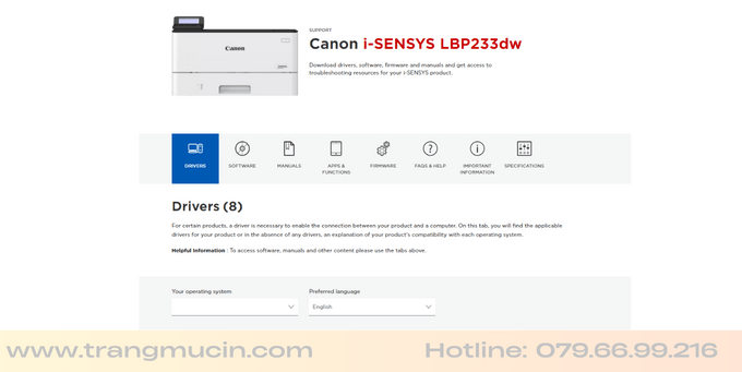 cài đặt driver máy in canon laser 233dw 