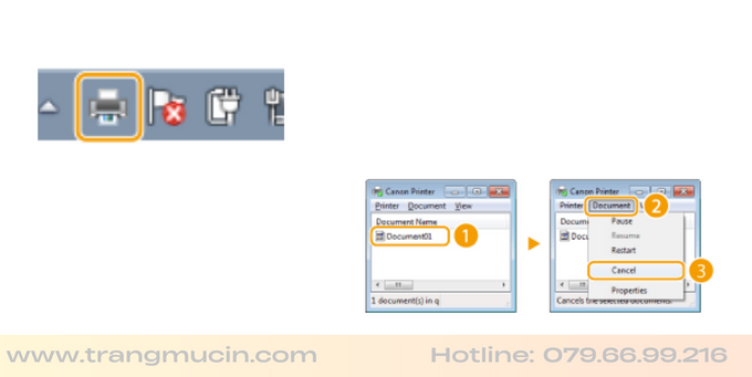 hướng dẫn cách hủy bỏ lệnh in cho máy in canon mf 235 bước 1