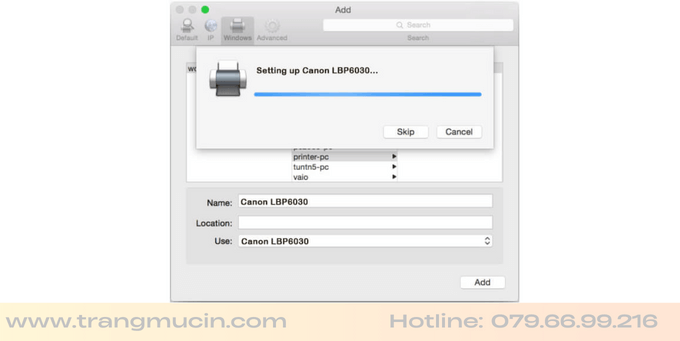 cách cài đặt máy in canon lbp 6030w qua macbook bước 5