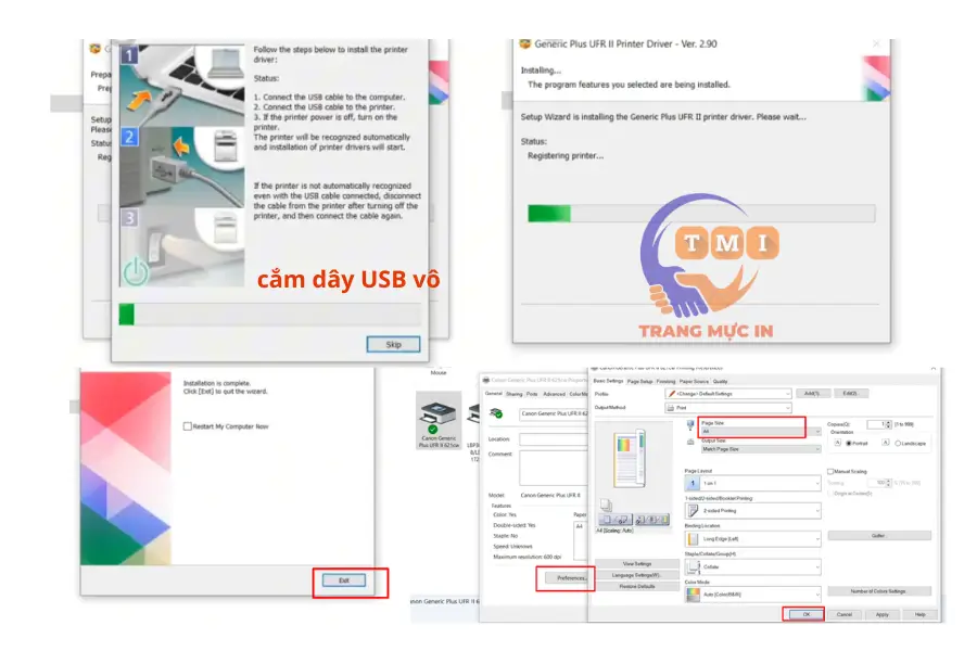 Cắm dây usb vô máy in Canon lbp621cw