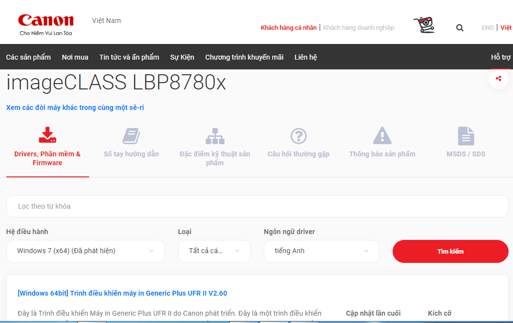 tải driver máy in Canon LBP 8780x