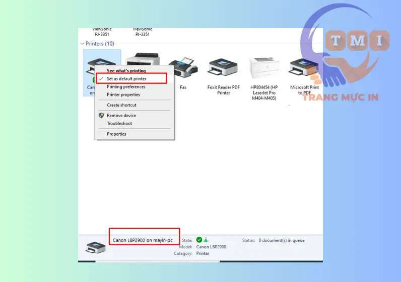 Set as default printer Canon 2900