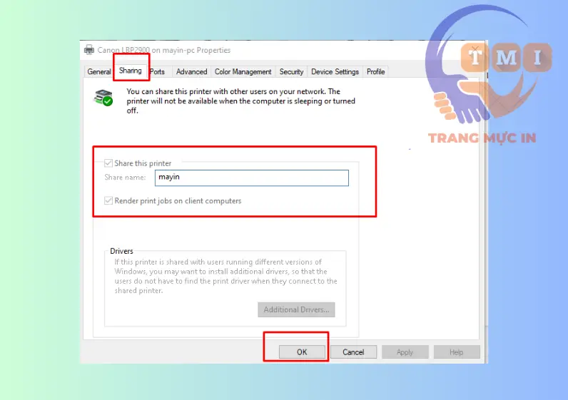 Bật tính năng Share this printer