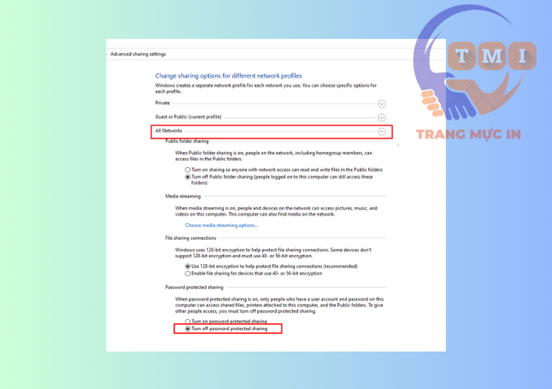 Tắt mật khẩu chia sẻ mạng LAN
