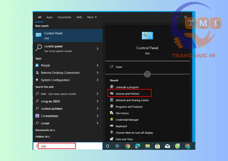 Mở Devices and Printers trong Control Panel
