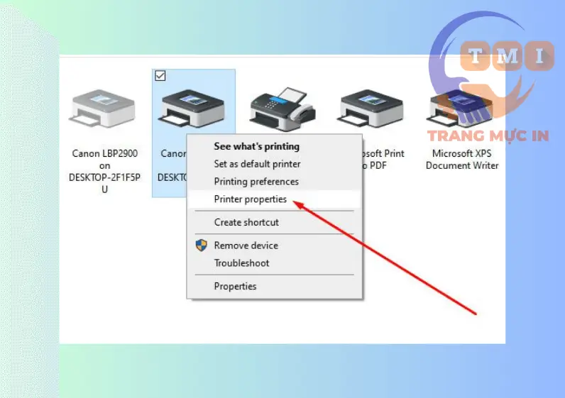 Chọn Printer Properties Canon 6030
