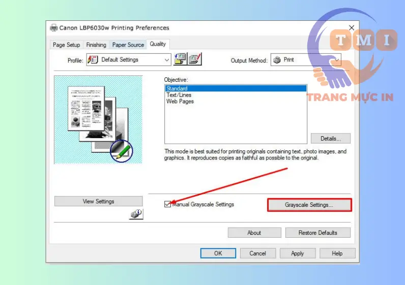 Chọn chế độ Manual Grayscale Settings