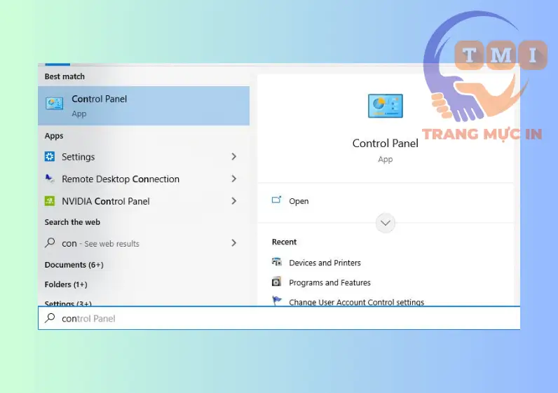 Vào Control Panel trên Windows