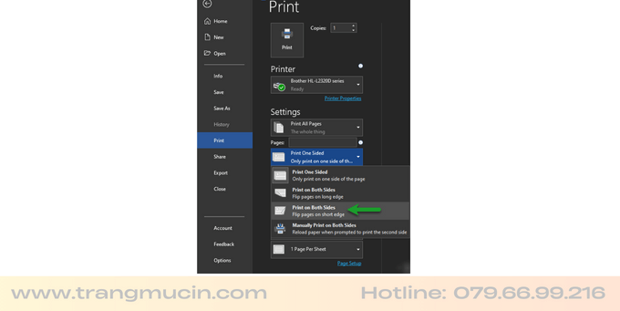 cách in 2 mặt máy in Brother bước 1