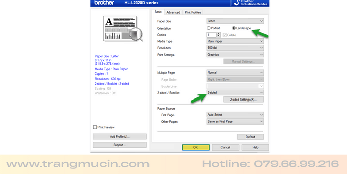 cách in 2 mặt máy in Brother