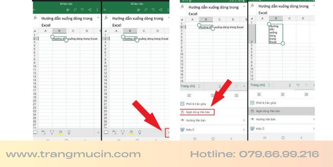 Cách ngắt dòng trong excel trên điện thoại