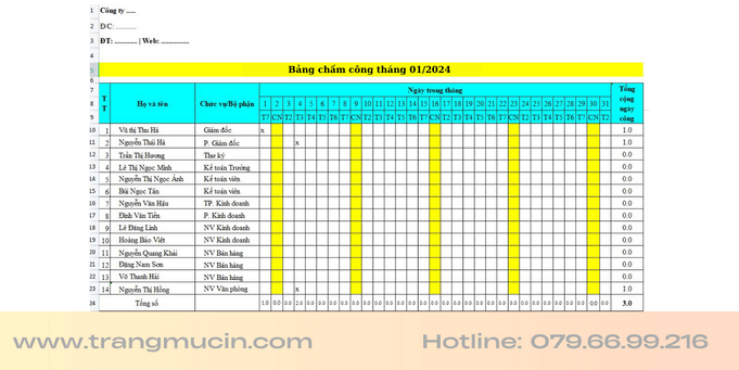 Cách làm bảng chấm công bằng excel