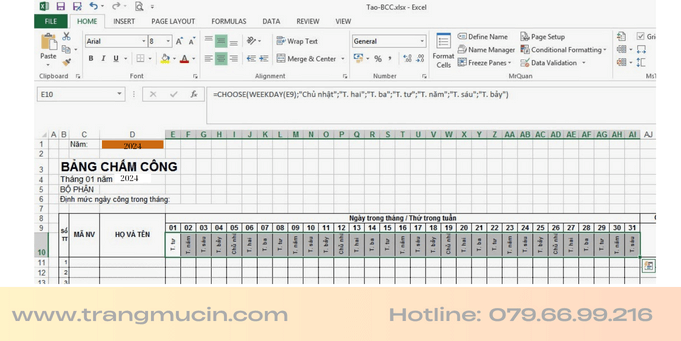 Cách làm bảng chấm công bằng excel-9