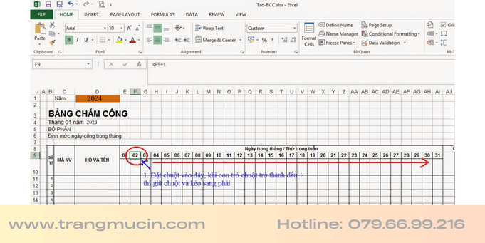 Cách làm bảng chấm công bằng excel-6