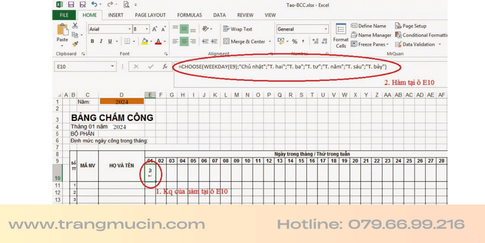 Cách làm bảng chấm công bằng excel-8