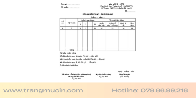 Cách điền bảng chấm công theo giờ theo thông tư 133