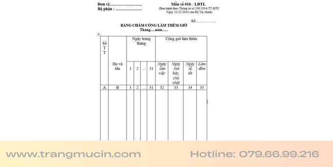 Cách điền bảng chấm công theo giờ theo thông tư 200