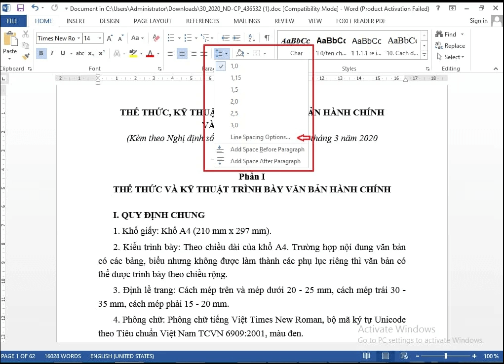 Cách căn chỉnh kích thước dòng trong Word 2010, 2016 - 1