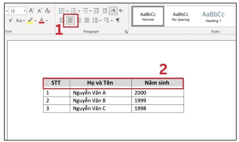 Cách căn chỉnh chữ giữa ô trong Word - 1