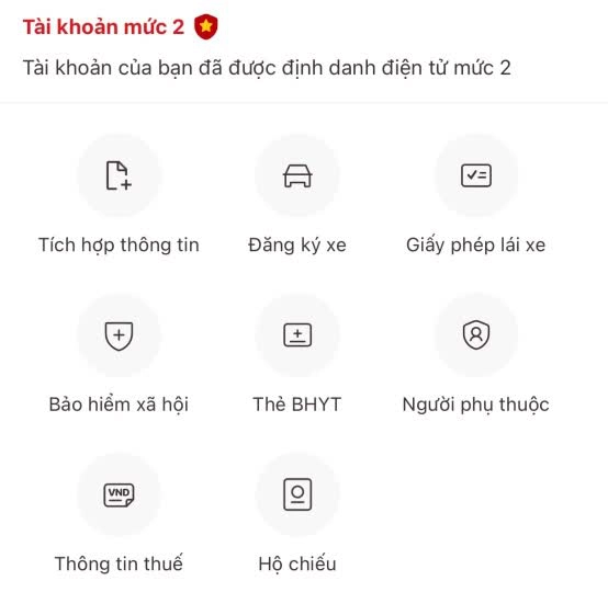 tích hợp thông tin vào tài khoản định danh 