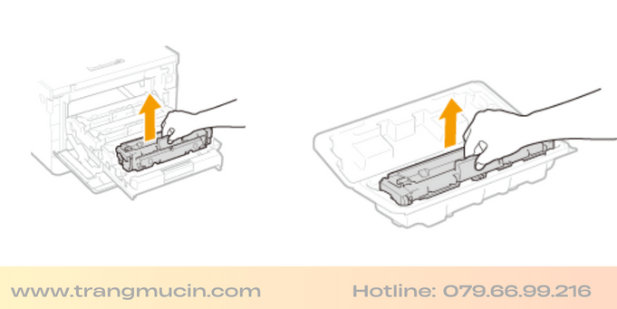 hướng dẫn thay mực máy in canon lbp 633cdw, 631cdw bước 2