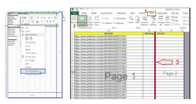 Cách ngắt trang trong file Excel khi in